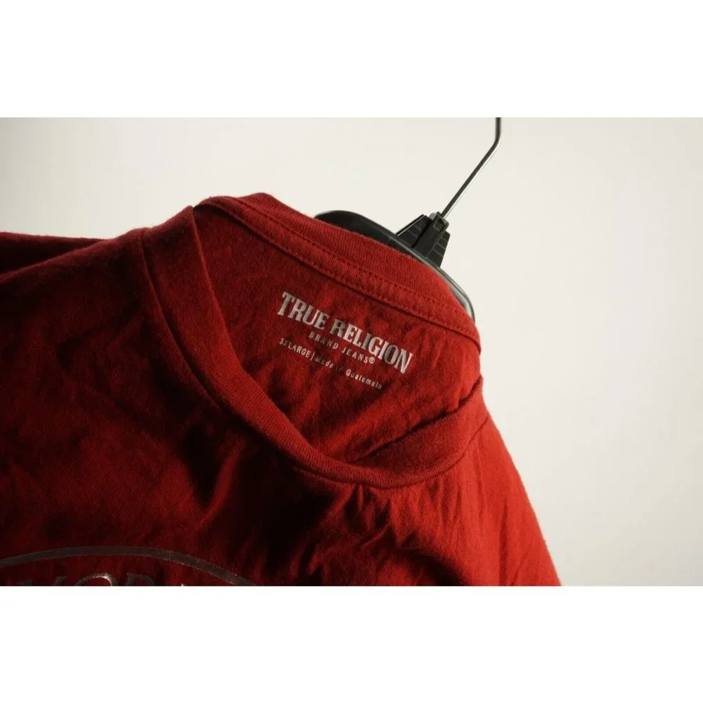 True Religion‎ Men's 3XL Slim Short Sleeve Red Cotton Buddha Logo Crew T-Shirt